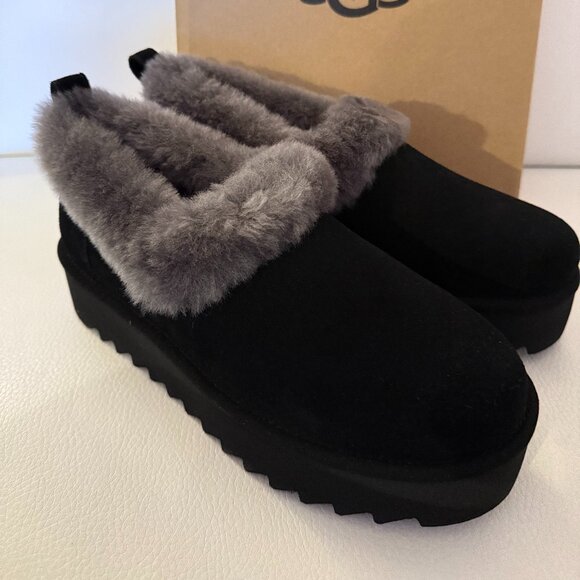 NIB UGGS AUSTRALIA UGG NITA PLATFROM SLIPPERS BLACK SIZE 9 USA - Picture 5 of 10